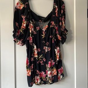 New ever new curve blue floral blouse top short sleeve 18
